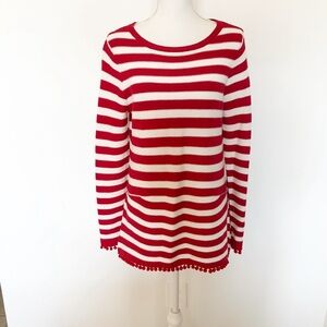 Soft Surroundings Vista Pom Pom Red White Stripe Tunic Sweater Size S